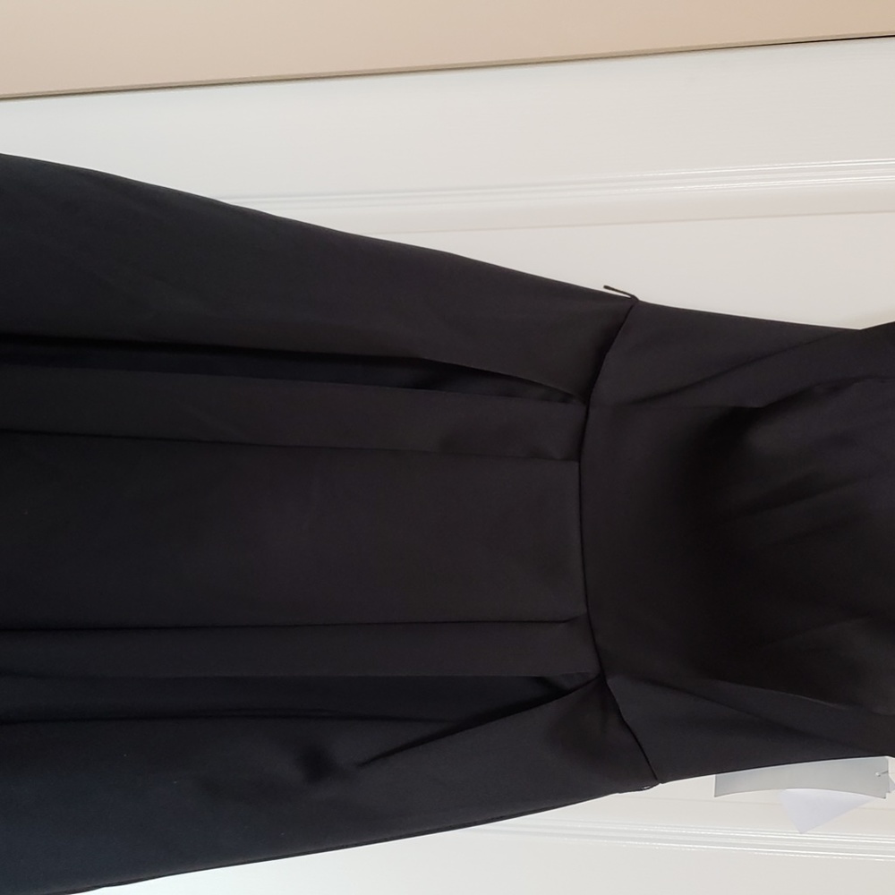 Black, strapless satin dress with tag on